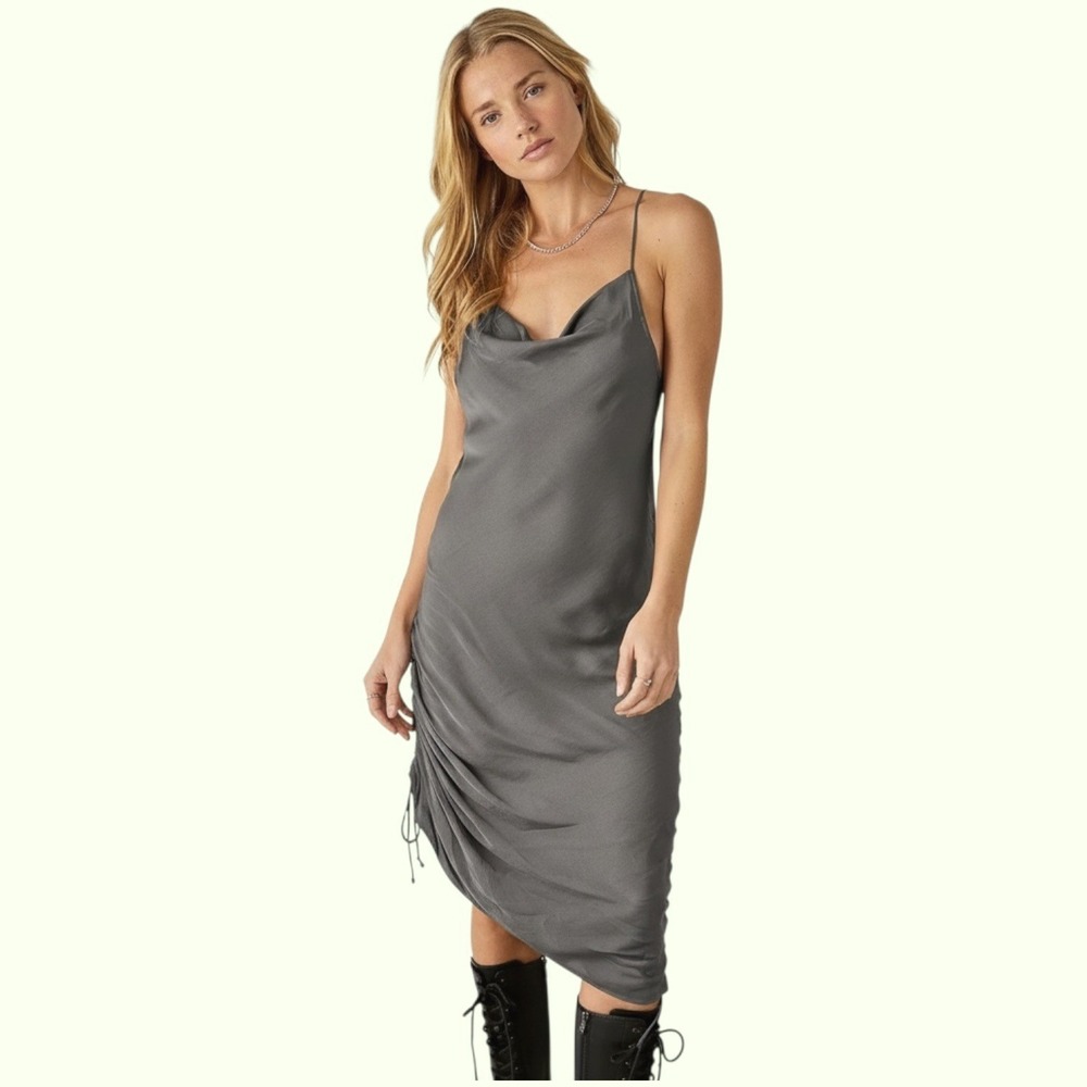 Intimately Free People Charcoal Grey Cowl Neck Ruched Side‎ Slip Dress Medium